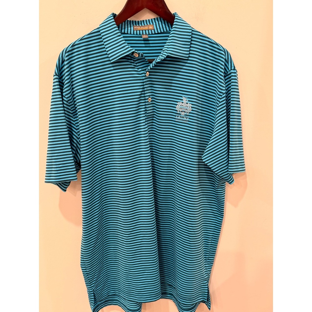Peter Millar Trump Scotland Polo Shirt Mens Large Blue Striped MS18EK02S Golf